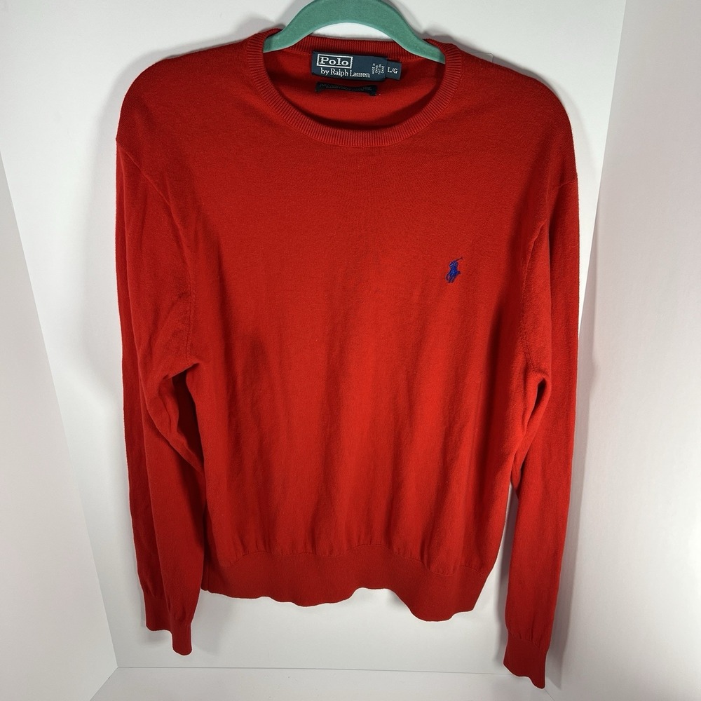 Polo Ralph Lauren Cotton Cashmere Crewneck Sweater Red Pony Logo Men's Large EUC